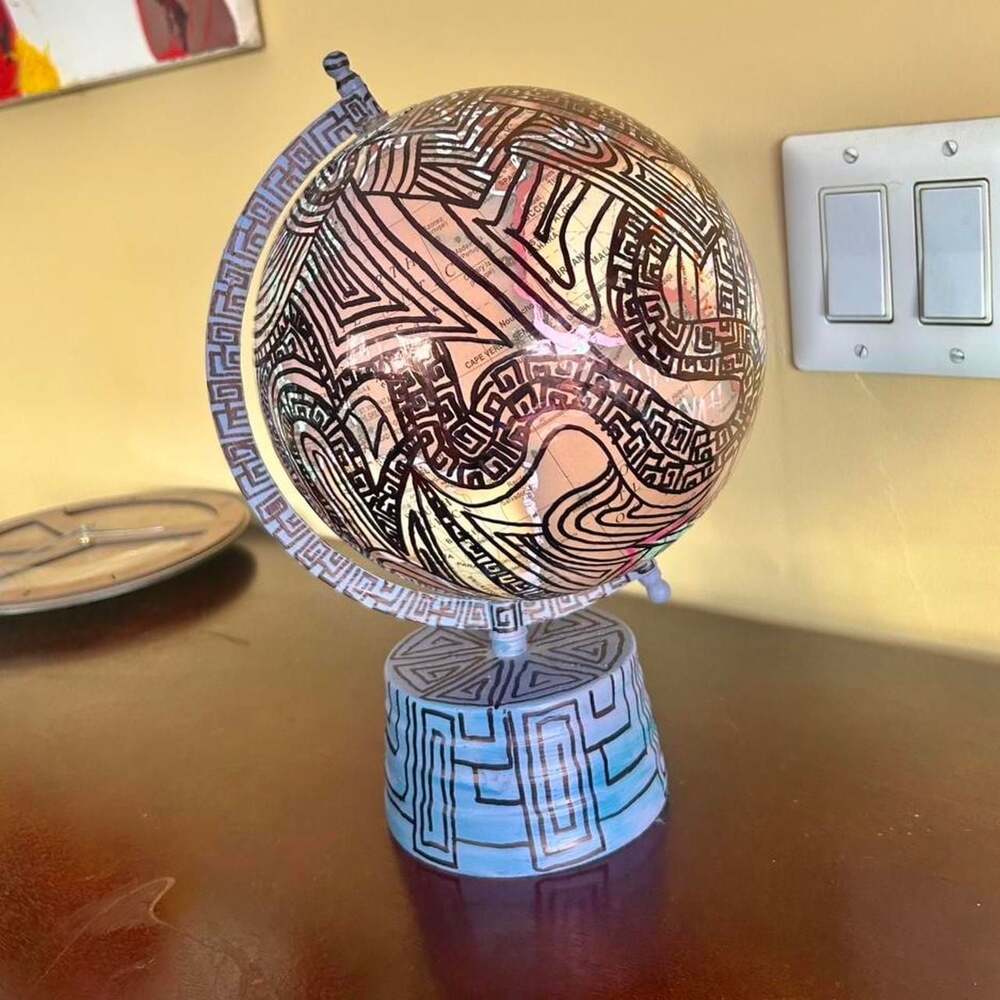Custom Hand-Painted Vintage Globe - One of a Kind Tribal Design Home Decor